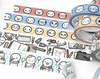 Washi Tape Sample: Artsy Desk, Birthday Bash, Emoti Heads (12")