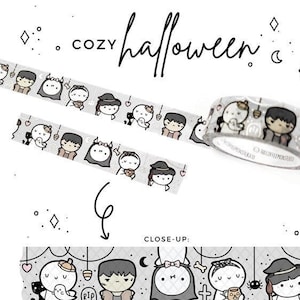 TCMC Halloween Washi,  The Coffee Monsterz Washi Sample 19.5", Washi Tape Sample 0.5m, Emoti Washi, Cute Washi Tape