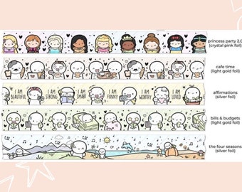 TCMC Limited Edition Washi Samples 12" ; TheCoffeeMonsterzCo Princess 2.0, Cafe Time, Affirmations, Bills & Budgeting, Four Seasons, Rare