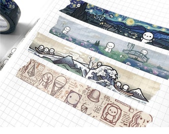 TCMC Washi-Beispiele 12 ", Limitierte Auflage TCMC Master Artists Washi, Van Gogh, DaVinci, Hokusai und Monet, TheCoffeeMonsterzCo Emotis