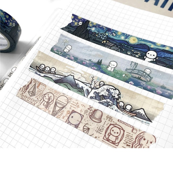 Muestras de washi de TCMC de 12 pulgadas, edición limitada de artistas maestros de TCMC Washi, Van Gogh, DaVinci, Hokusai y Monet, TheCoffeeMonsterzCo Emotis