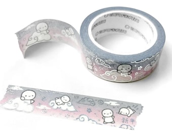 Lunar Skies Washi Tape Sample: Pastel Emoti, Silver Foil (19.5")