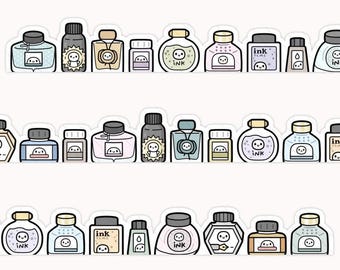 Ink Bottle Washi Sample 12 Inch | Die Cut Washi Tape | Cute Planner Washi | Stationery & Journal Supplies | Doodle Washi