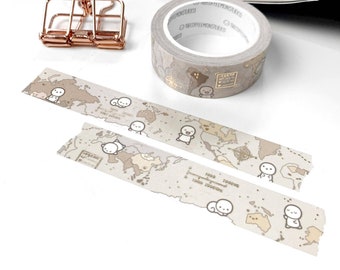 Muestra de washi tape TCMC de 12 pulgadas, sellos vintage de TheCoffeeMonsterzco, washi tape TCMC Around the World, washi tape Emoti, washi tape para agenda, washi tape raro y difícil de encontrar
