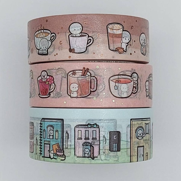 TCMC washi samples 12", The Coffee Monsterz Co., Emoti washi tape samples, Coffee Time washi, Tea Time washi, Planner washi