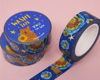 Vincat Van Gogh Washi Tape Sample, Niaski Cat Art Series, 19" Craft Tape