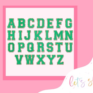 Parche de letras Chenille Varsity de alta calidad, parche de letras verde esmeralda, dupe SCL de Glitter Varsity, parches con respaldo adhesivo, parche adhesivo