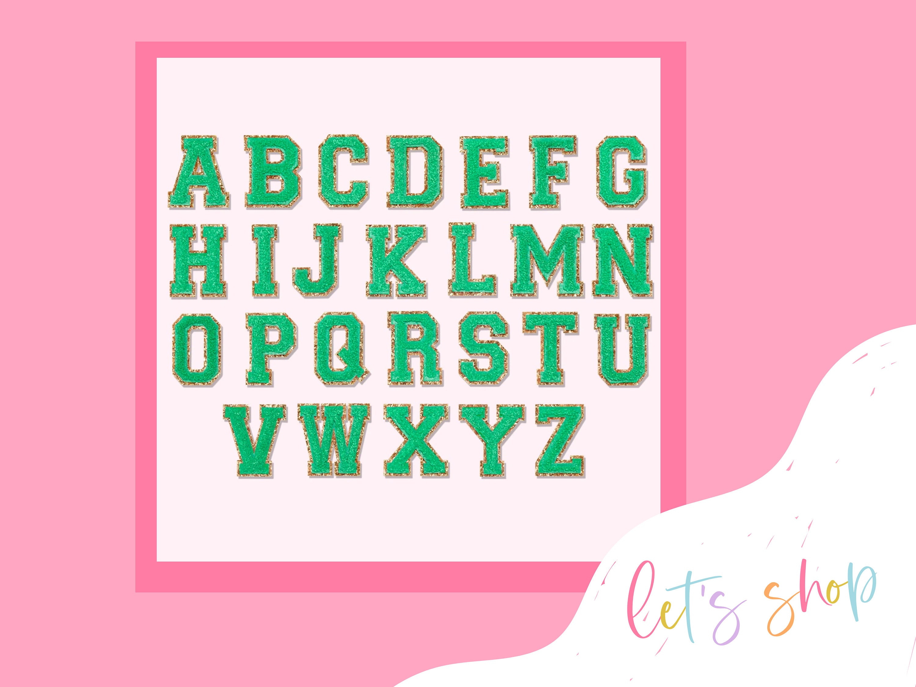 High Quality Chenille Varsity Letter Patch, Emerald Green Letter Patch, Glitter Varsity SCL Dupe, Adhesive Backed Patches, Sticker Patch