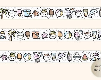 TCMC Summer Doodles Washi Sample | TheCoffeeMonsterzCo 12 Inch Washi | Summer Planner Washi Tape | Hobonichi Journal Supplies