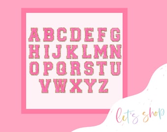 High Quality Chenille Varsity Letter Patch, Hot Pink Chenille Letter Patch, Glitter Varsity Letters, Adhesive Backed Patches, Sticker Patch