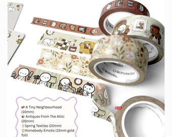 TCMC Home Sweet Home washi samples 12"; Ltd. Ed. 2025 Sub. Q2 ; Tiny Neighborhood; Antiques from the Attic; Spring Textiles; Homebody Emotis