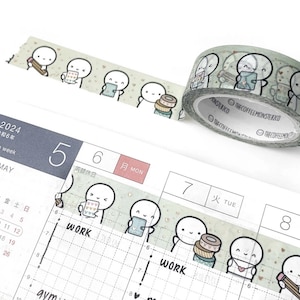 Echantillons de ruban adhésif Washi TCMC 19,5 po. (0,5 m) ; TCMC Planning Time 2.0 ; TheCoffeeMonsterzCo Washi ; TCMC Emoti Plannertime