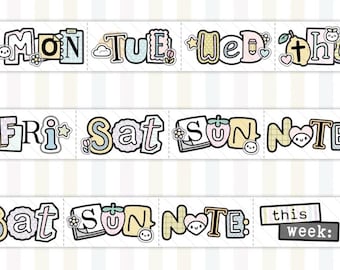 TCMC Scrappy Days Washi Sample | TheCoffeeMonsterzCo 12 Inch Washi | Days of the Week Planner Washi | Hobonichi Journal Supplies
