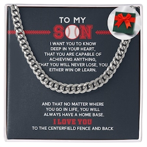 Personalized Boys Baseball Necklace To My Son From Mom, Custom Gift for Baseball Player from Dad, Inspiration Men Christmas Cuban Link Chain