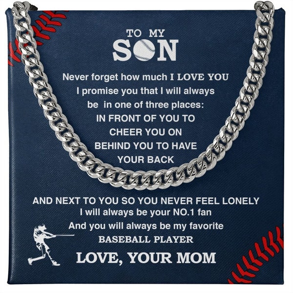 Personalized Boys Baseball Necklace To My Son From Mom, Custom Boy Baseball Player Gift from Dad, Inspiration Men Christmas Cuban Link Chain