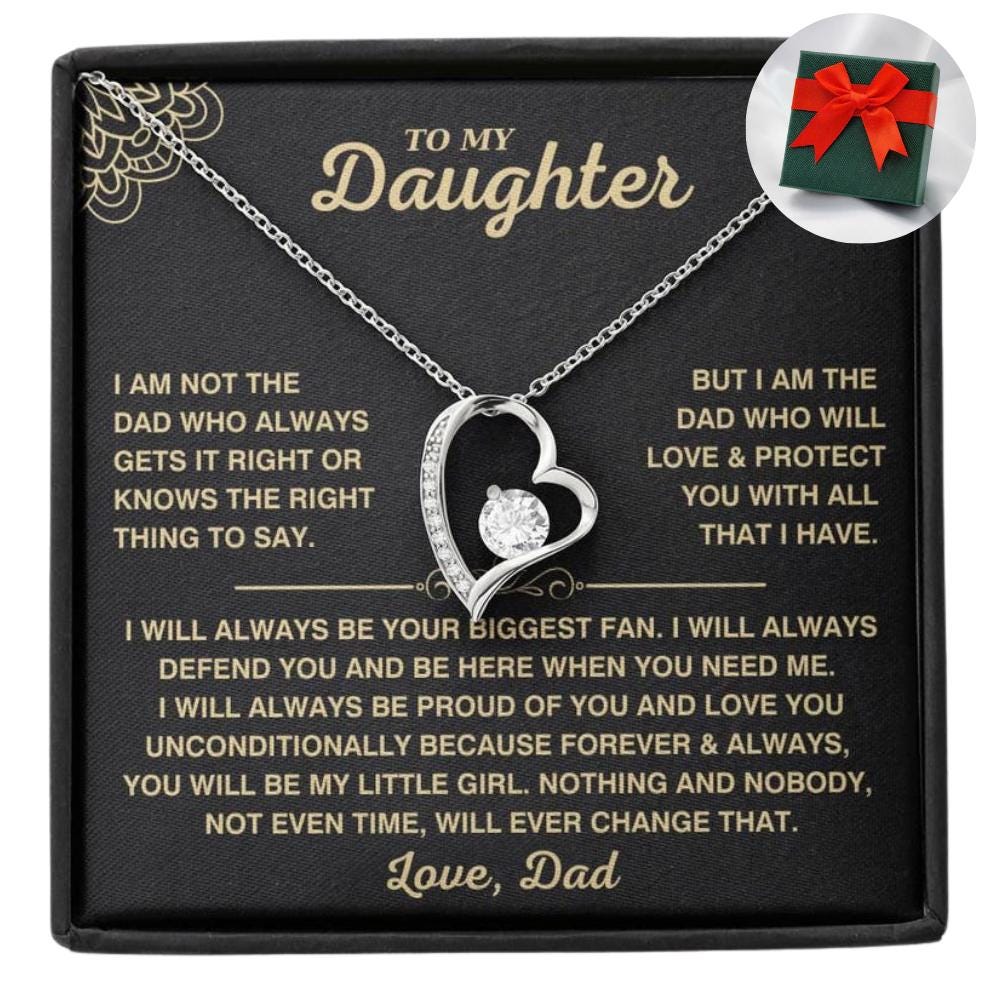 Father And Daughter Necklace – “I’ll Always Be There For You” Heart Charm – 22" Gold Chain