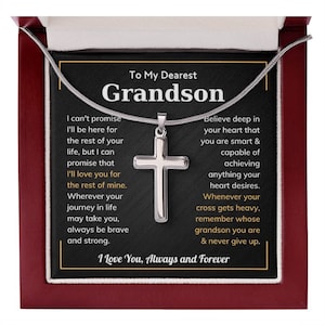 Cross Grandson Necklace From Meme, Grandson Gifts From Grandma, Grandparents, Nana, Christmas Graduation Gifts For Grandson, Teenage Boys