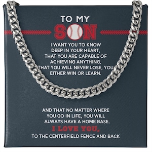 Personalisierte Jungen Baseball Halskette für meinen Sohn von Mama, individuelles Geschenk für Baseballspieler von Papa, Inspiration Men Weihnachten kubanische Gliederkette