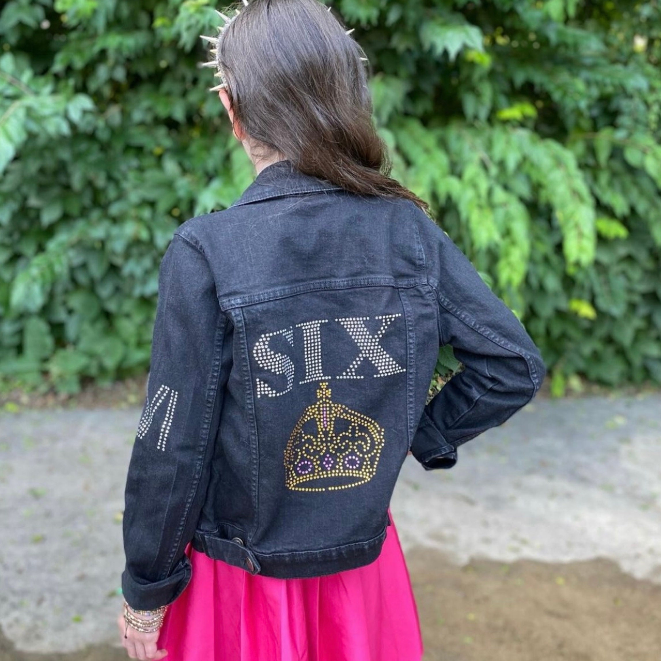 Black denim jacket with rhinestones 2025