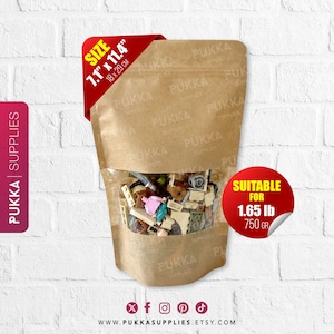 Sacs Kraft Doypack refermables de 18 x 29 cm (7,1 x 11,4 po.) avec fenêtre, pochettes kraft debout, sacs cadeaux pour gâteries, pochettes en papier brun - PS0014