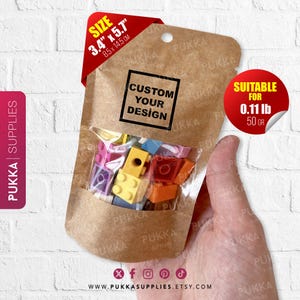 Custom Logo One Color / Single Side Printing 3.4"x5.7" (8.5x14.5cm) Resealable Kraft Doypack Bags, Kraft Stand Up Pouches - PS0015