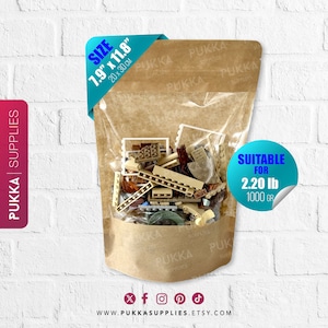 7,9"x11,8" (20x30 cm) Sacchetti Kraft Doypack richiudibili con FINESTRA LARGA, buste Kraft Stand Up, sacchetti regalo dolcetti, buste di carta marrone - PS0010