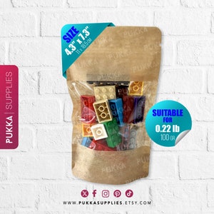 4.3"x7.3" WIDE WINDOW Resealable Kraft Doypack Bags, Kraft Stand Up Pouches, Gift Bags Treats, Brown Paper Pouches - PS0007
