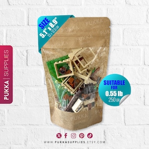 Borse Doypack Kraft richiudibili con FINESTRA LARGA 13x22,5 cm, buste Kraft Stand Up, sacchetti regalo dolcetti, buste di carta marrone - PS0008