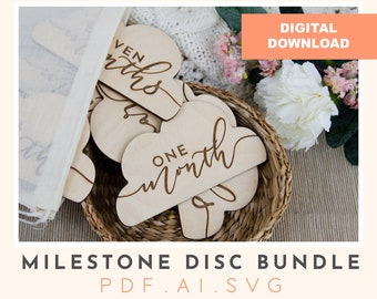 Cloud baby milestone disc set digital file, svg file, baby milestone set, laser cutting, glowforge file, cutting file