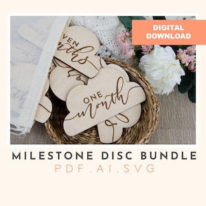 Cloud baby milestone disc set digital file, svg file, baby milestone set, laser cutting, glowforge file, cutting file