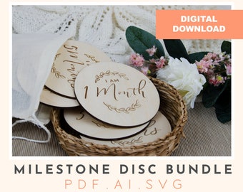 Floral Baby Milestone Disc Set: Laser Cut SVG Files (Digital Download)