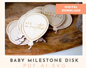 Balloon baby milestone disc set digital file, svg file, baby milestone set, laser cutting, glowforge file, cutting file