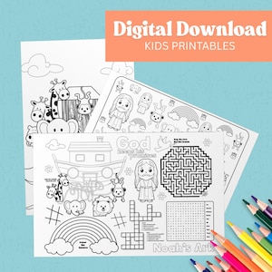 Noahs Ark Activity sheet, Ispy  and colour in poster, printable Sunday school craft, printable church craft, Noahs ark sheets