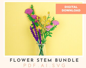 Flower Stem SVG File: Laser Cut Wooden Flower Set (Digital Download)