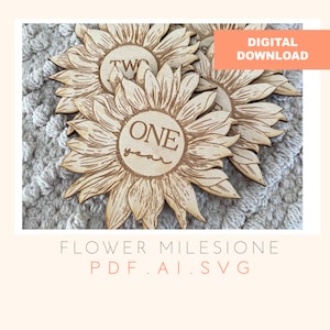 Set di pietre miliari per bambini numero girasole, file digitale, file in formato SVG, set di pietre miliari per bambini, taglio laser, file Glowforge, file di taglio