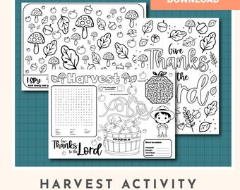 Thanksgiving printable activity sheet, Sunday school activity sheets, I spy, word search, maze, printable