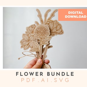 Floral Design Set | 5 SVGs |Glowforge and Laser Cutting | Floral engrave and cut file