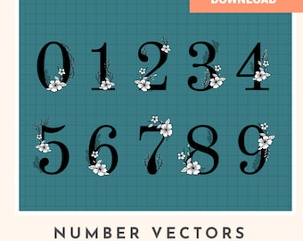 Floral number vectors, svg file, number vector set, jpeg, png, cutting file, laser cutting, glowforge file, paper cutting