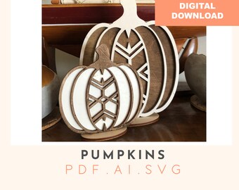 Freestanding Wooden Pumpkins Digital Design: Laser Cut File (PDF.AI.SVG)