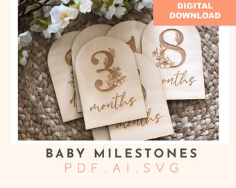 Floral Baby Milestone Set: Laser Cut SVG, Glowforge File (Digital Download)