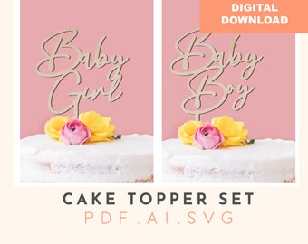 Baby Shower Cake Topper SVG File: Baby Boy & Girl (Digital Download)
