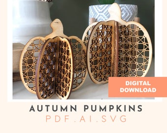 3D Rattan pattern, slot together pumpkins digital design file, wooden sign cutting file, svg, laser cut file, glowforge file, autumn decor