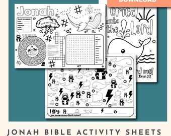 Jonah Bible Story Activity Sheet: I Spy & Coloring (Digital Download)