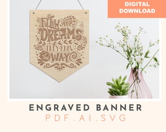 Motivational Word Banner SVG: Wooden Sign Cutting File (Digital Download)