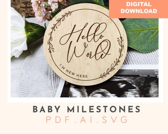 Hello World Baby Milestone Disc SVG Laser Cut File (Digital Download)