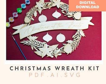 3D-kerstkransset: lasergesneden houtontwerp (digitale download)