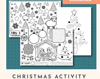 Scheda di attività per la scuola domenicale della chiesa di Natale, poster da colorare "I Spy", schede di attività per bambini, lavoretti per la scuola domenicale