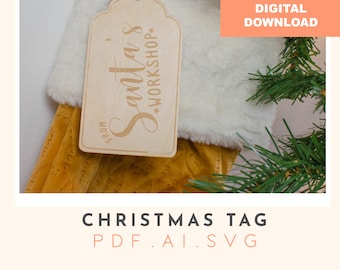 Santa's Workshop Gift Tag: Laser Cut Christmas Tree Decoration (SVG File)