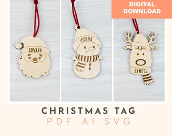 Personalized Christmas Ornaments Tag: Laser Cut SVG File (Digital Download)