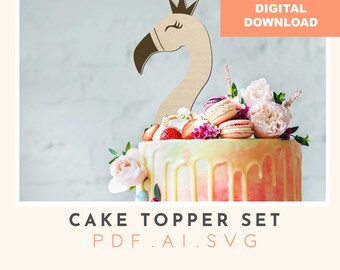 Flamingo Cake Topper SVG: Birthday Party Decor, Laser Cut File (Digital Download)